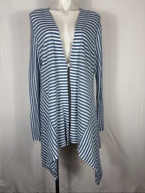 Soft Surroundings Blue and White Striped Draped Cardigan